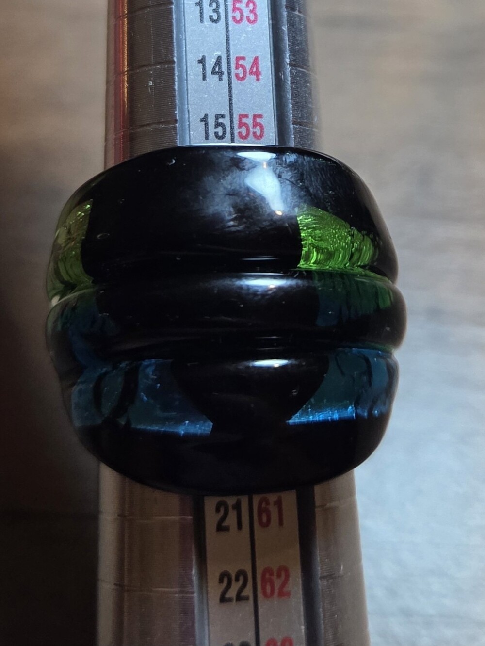 Black Glass Dome Cocktail Ring with Green & Blue Accents Size 8